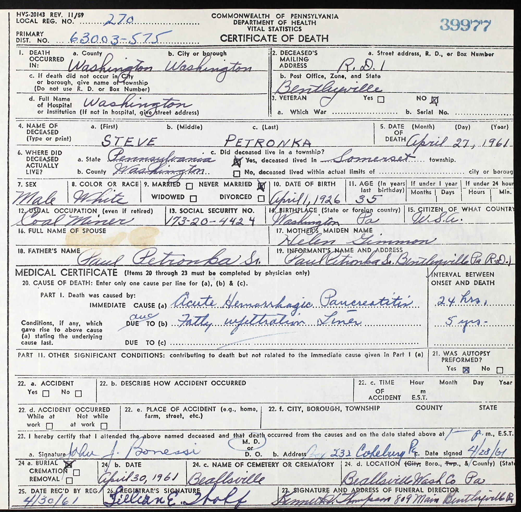 death certificate